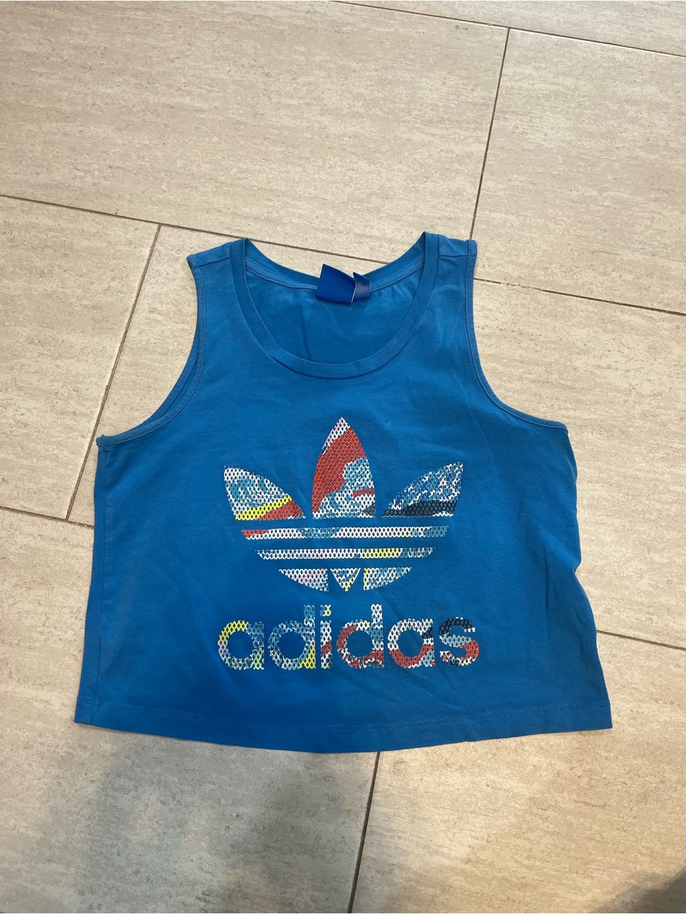 adidas Blue Tank Top with Multicolor Trefoil